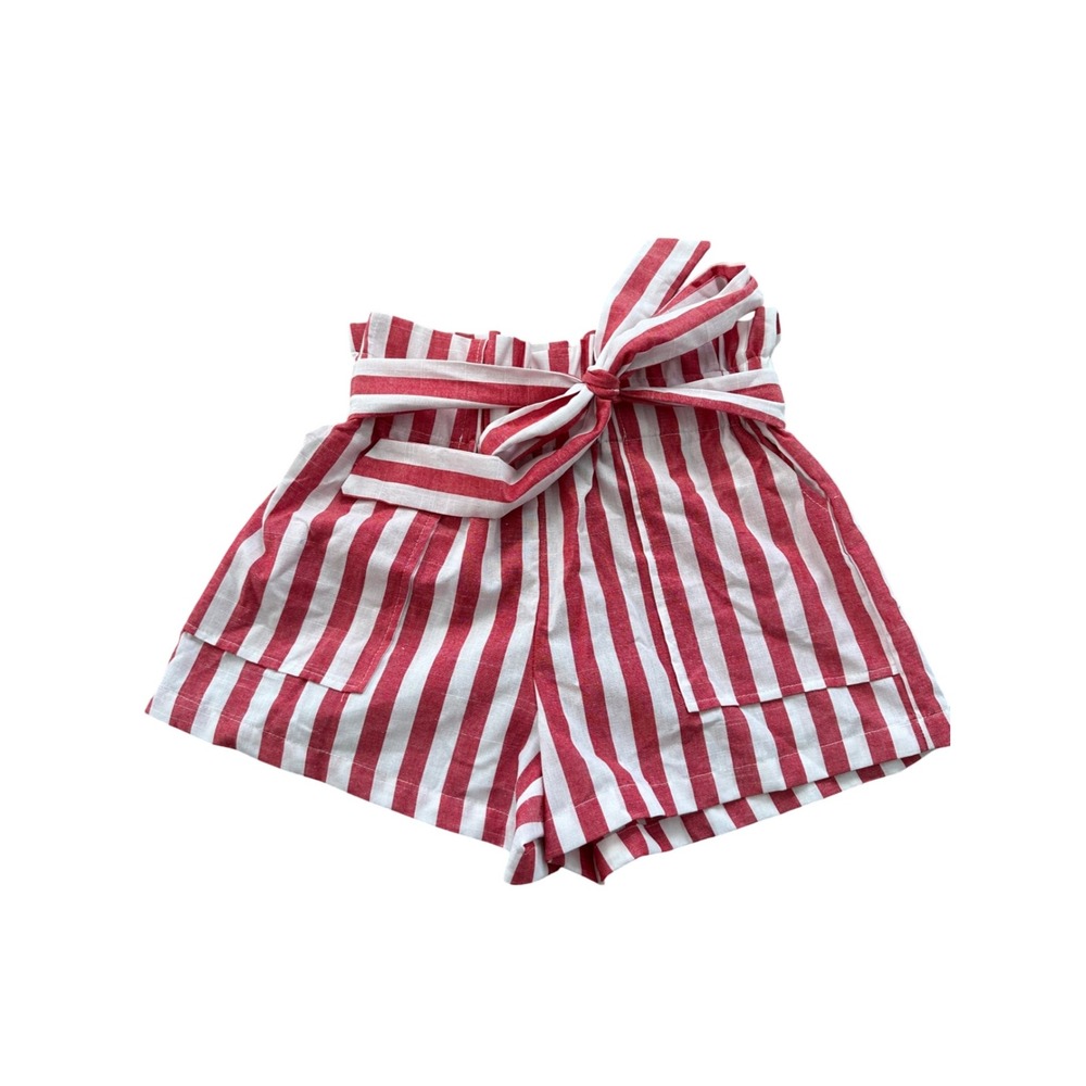 Shein Red White Striped Shorts Tie Waist Casual Summer Womens Small